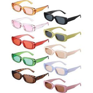 10 Pack Small Rectangle Sunglasses Women Retro Square Glasses 90s Vintage Trendy